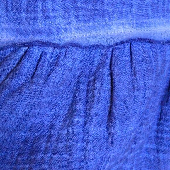 Indigo Hand-Dyed Look Button-Up Blouse | 100% Cotton, Raw Edges, Size 1X (NWT) - Picture 7 of 14